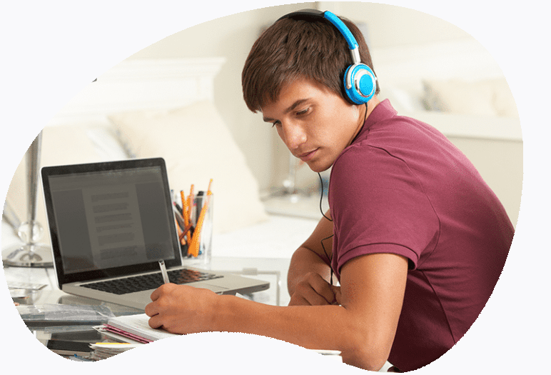 student working at desk